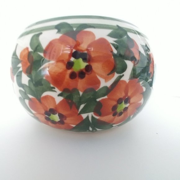 Vintage Mexican Pottery Bowl Brown Floral Botanical Design Marked Crazed - Picture 8 of 10